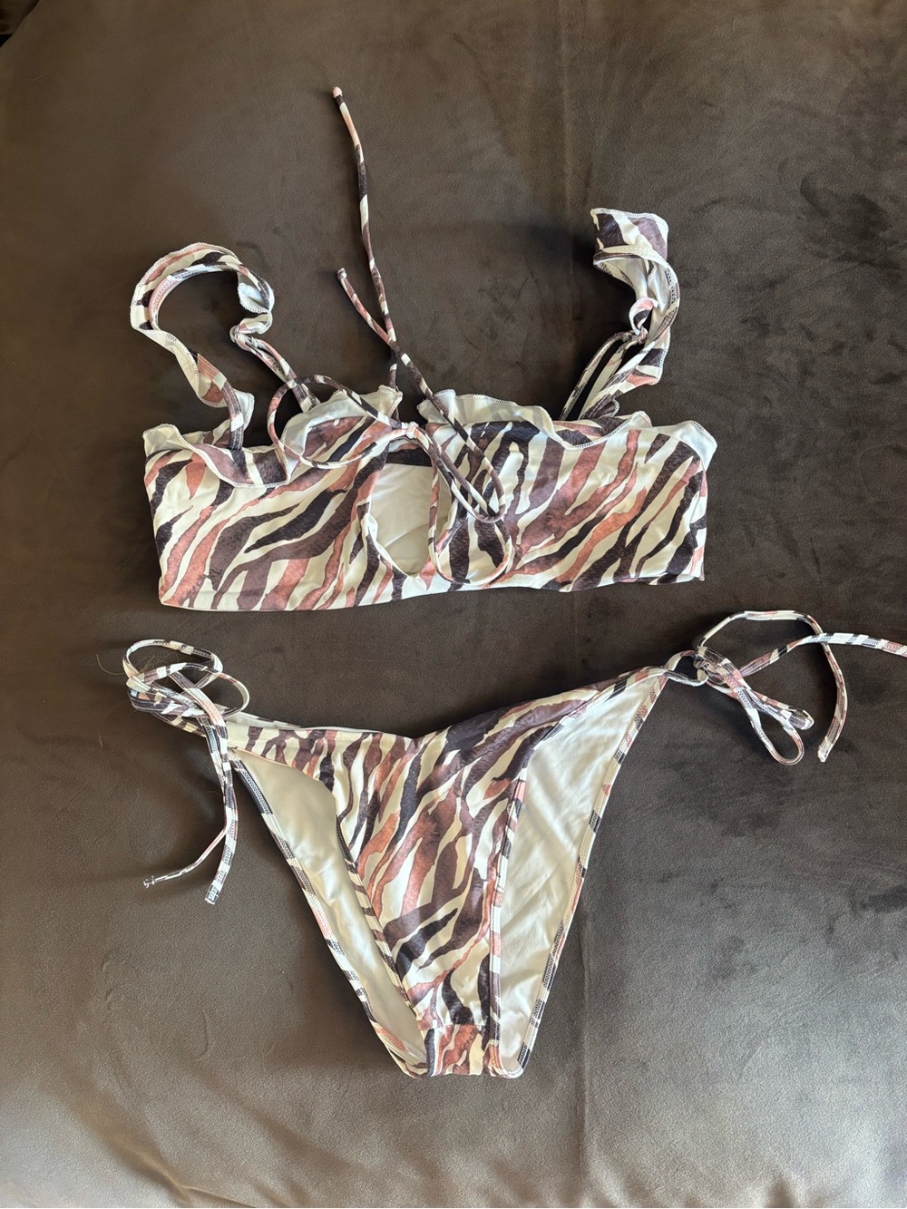 Frankie's Bikinis Pink and Brown Zebra-Print Tie-Side Bikini
